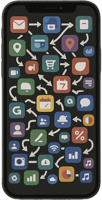 Phone showing too many apps with arrows between them